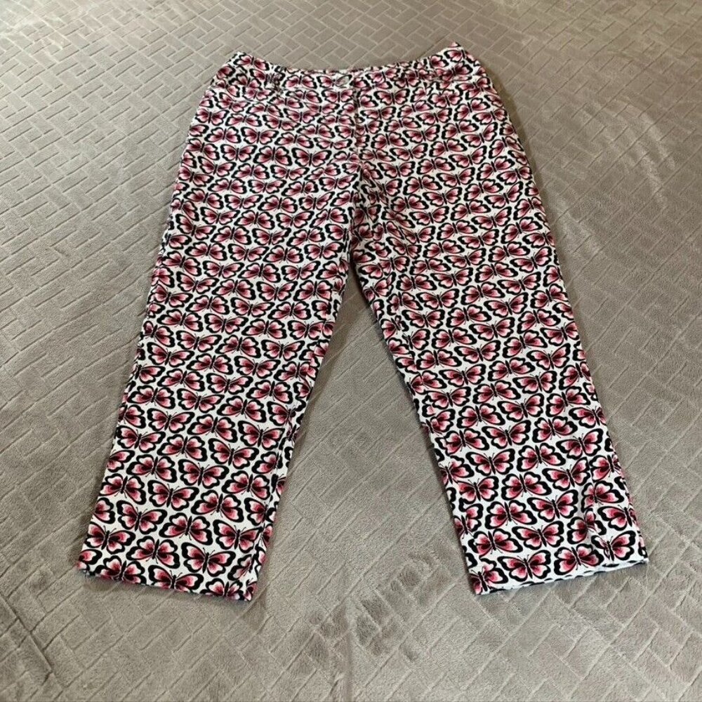 Talbots Womens 6p Pants Crop Capri Colorful Butterfly Print Mid Rise Stretch